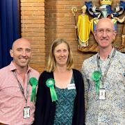 Newly elected Cllr Juliet Voisey (centre), with Cllr Matt Fisher and Cllr Simon Grover.