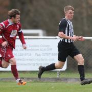 Dominic Knaggs got his first goal for Colney Heath in his 99th game. Picture: KARYN HADDON