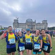 St Albans Striders in front of the Reichstag at the Berlin Marathon. Picture: ST ALBANS STRIDERS