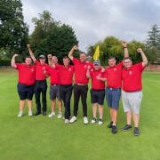 The Harpenden Common scratch team of Ryan Hodges, Michael Roche, Tony Wilkins, Gordon Forster, Josh Emmerton, Tony Mitchell, Tom Turner and Dean Hodges. Picture: HCGC