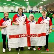 Pauline Taylor (left) of Harpenden with her England team-mates. Picture: HARPENDEN BC