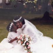 Photograhs and memorabilia - Bride Beatrice Cole with Flower Girl, Shelley Hayles, in handmade bridesmaid dress