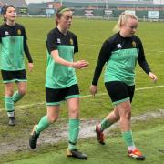 Rebecca McShane (middle) got the only goal for Harpenden at Thetford. Picture: HTFC