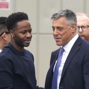 Raheem Sterling (centre left) arriving at Basingstoke Magistrates’ Court (Andrew Matthews/PA)