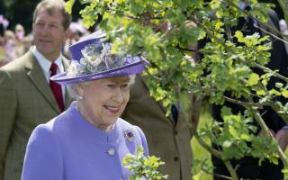 Queen Elizabeth II planting an oak tree in the grounds of Hatfield House, 2012