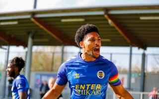 Shaun Jeffers scored at Chelmsford to send St Albans City to a play-off semi-final at Dartford. Picture: SACFC
