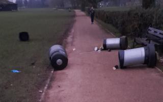 Bins in Verulamium Park have been pulled from their positions and 