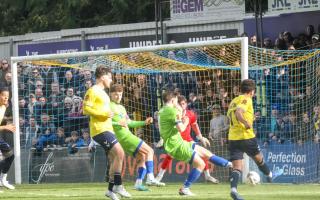 Zane Banton tries his luck for St Albans City against Braintree Town. Picture: JIM STANDEN